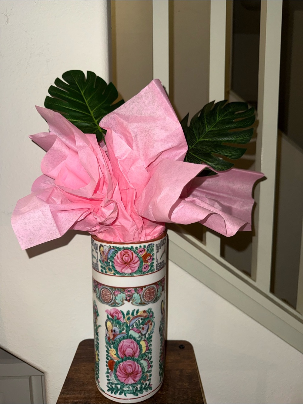 Floral Ceramic Vase with Pink Accents